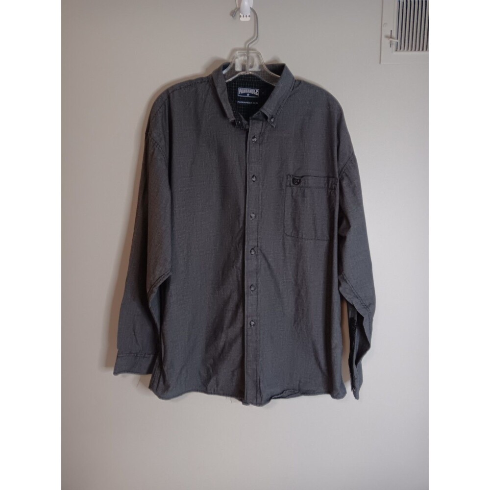 Panhandle Slim Button Up Shirt Black Plaid 100% Cotton Sz Large